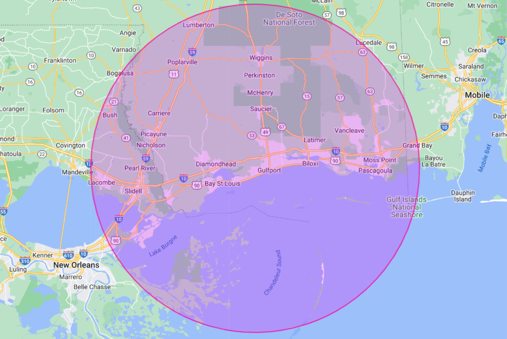 Husband Roofing & Contracting Service Area Map