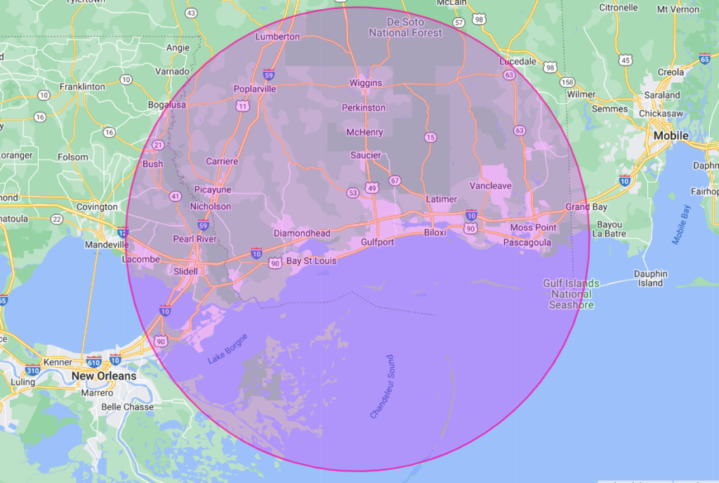 Husband Roofing & Contracting Service Area Map